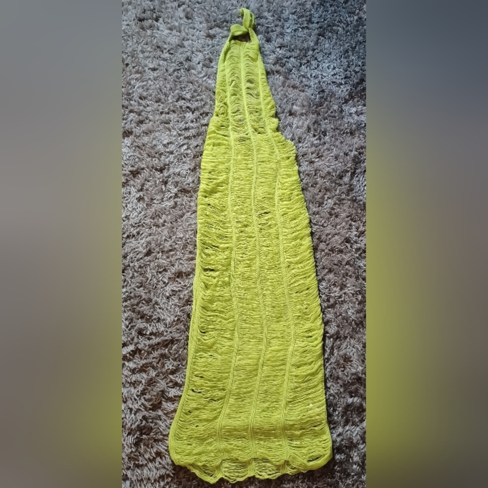 Nasty Gal Lime Fringe Knit Halter Beach Coverup Medium Nwt